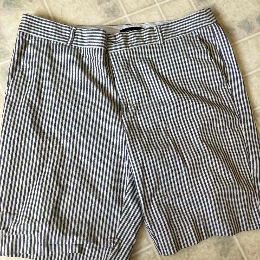 Banana republic Cotton Flat Front Blue Stripe Shorts